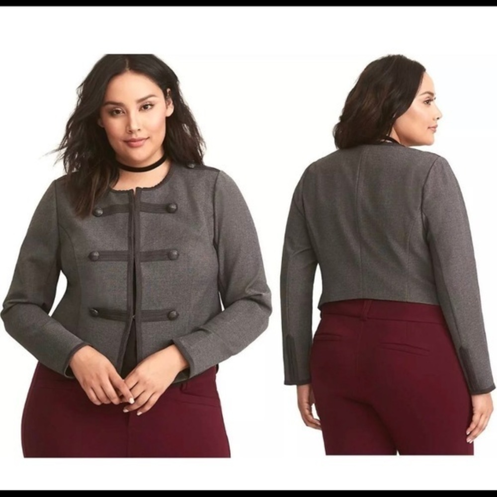 4X 26 Torrid Gray Military Band Dress Suit Blazer Jacket